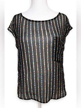 Roxy Sheer Stripe Blouse Boho Beachy Lightweight Top L